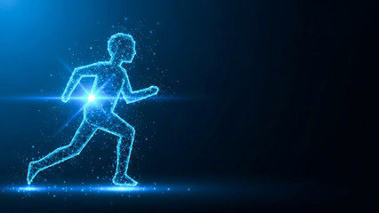 Futuristic Digital Silhouette of a Runner in Motion with Glowing