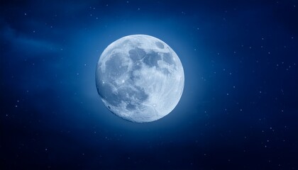 Obraz premium The Full Moon In The Dark Blue Sky Close Up