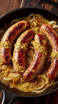 Bratwurst-Zwiebel-Pfanne mit Senf
