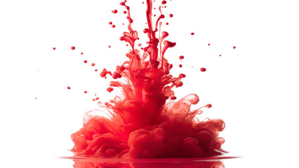 Red paint splashes and blood splatter form a grunge heart shape in this watercolor ink illustration, creating a decorative red vector art design for Valentine's Day isolated on white