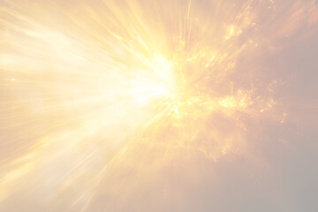 Golden sunlight explosion with dynamic rays and warm lens flare texture for intense summer solar energy.