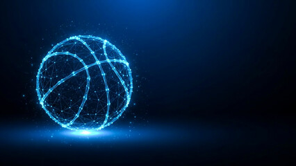 Futuristic Glowing Basketball with Neon Blue Lines on Dark Background