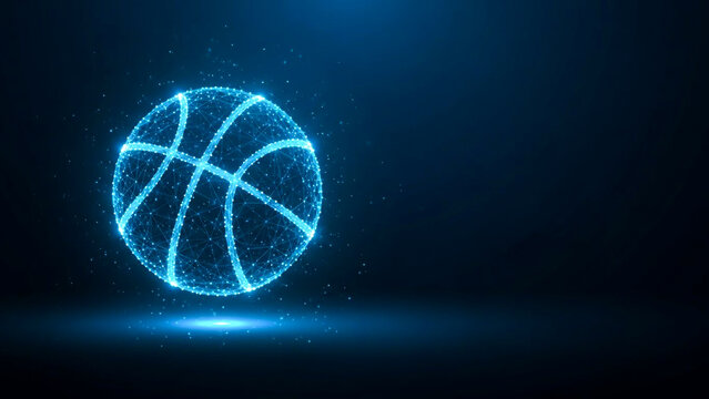 Futuristic Glowing Basketball with Digital Wireframe Design on Dark - Powered by Adobe