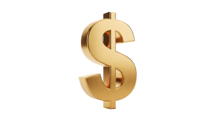 Golden dollar sign symbol isolated on transparent background for finance and investment