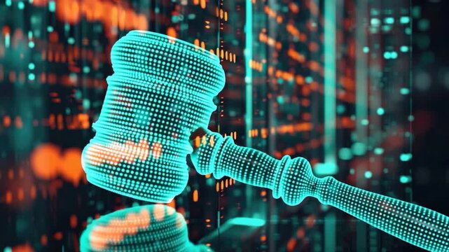 Video A judge's gavel on a modern digital background, great for court or legal theme