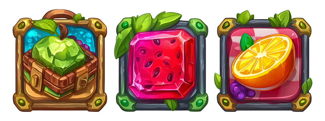 Colorful and Fun Icons of Fruits and Sweet Treats for Outdoor Celebration Theme