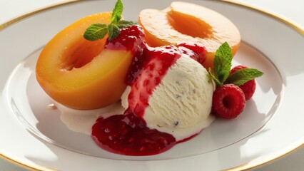 Delicious dessert with peaches, ice cream, and raspberry sauce for National Peach Melba Day