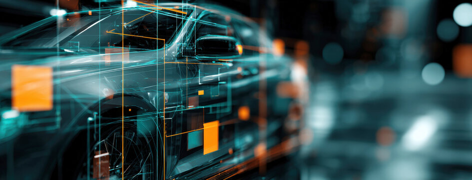 A sleek high-tech automobile featuring holographic data visualizations and smart technology sensors. Perfect for automotive innovation, digital transformation, and futuristic transport concepts - Powered by Adobe