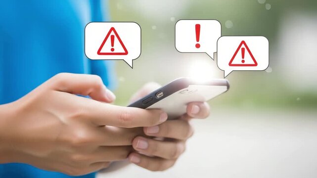 A person receiving a critical notification or warning alert on their mobile phone screen motion animated video.
