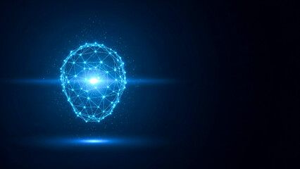 Abstract Glowing Wireframe Sphere on Dark Blue Background with Light