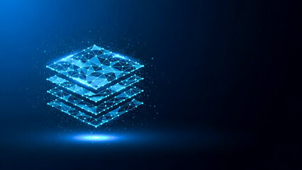 Abstract glowing futuristic layered cube with geometric patterns on