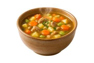 Homemade Hot Vegetable Soup in Bowl Isolated on a Transparent Background