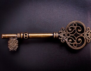 vintage ornate skeleton key with intricate metal design and decorative antique bronze finish