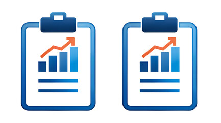 Two Clipboard with growing bar graph icon isolated on transparent background