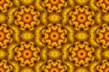 Seamless Golden Yellow Geometric Kaleidoscope Pattern with Fractal Elements