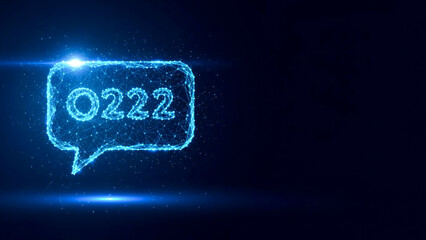 Glowing futuristic speech bubble with 0222 text against a dark blue