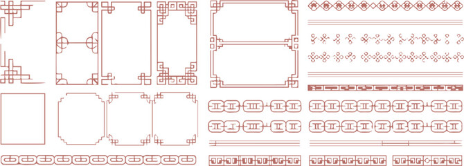 asian ornamental frame elements square rectangular corner patterns