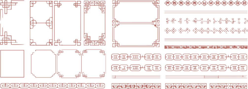 asian ornamental frame elements square rectangular corner patterns