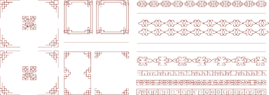 asian decorative border collection geometric knot and link motifs