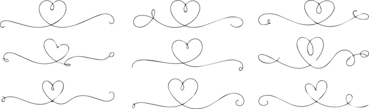 heart single line vector set ten continuous line heart designs