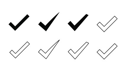 Collection of checkmark symbols in varying styles and filled outlines © Tm Studio