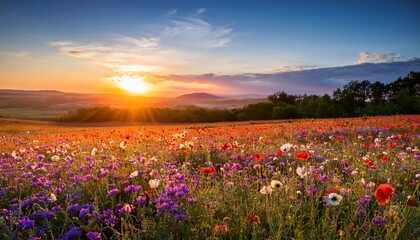 Sunrise Over A Vibrant Wildflower Field