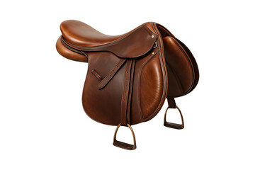 Premium Brown Leather Horse Riding Saddle with Stirrups Isolated on a Transparent Background