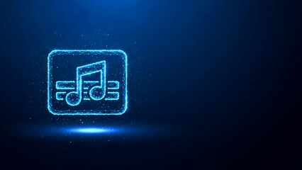 Glowing Musical Note Icon on a Dark Blue Background with Sparkles