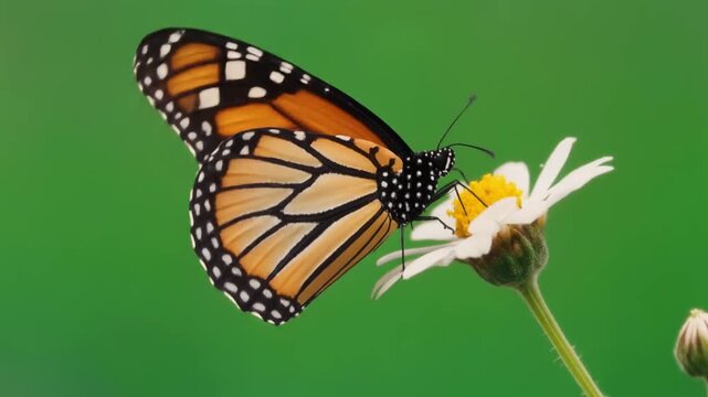 Close-up of Monarch Butterfly Feeding on White Flower in Nature