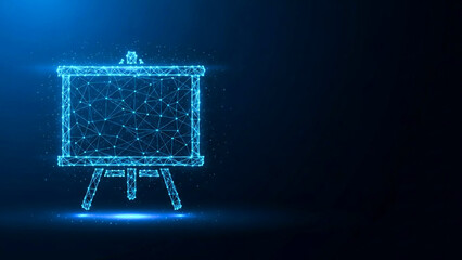 Futuristic Glowing Blue Easel with Polygonal Grid Design on Dark