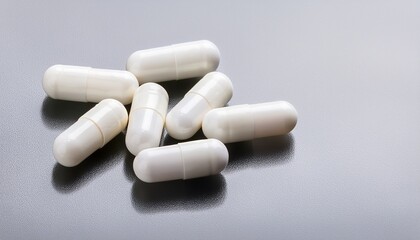 white medical capsules cut out on transparent