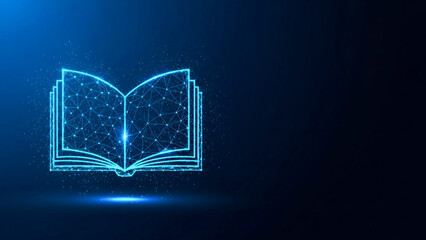 Glowing futuristic open book with intricate network connections on