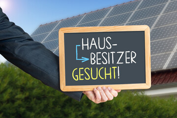 Hausbesitzer f&uuml;r Photovoltaikanlagen gesucht!, Aufforderung, Kreidetafel