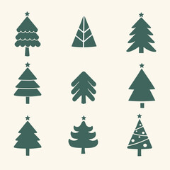 Stylized Christmas Tree Icons Set on Light Background