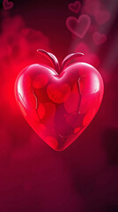 glowing glass heart floating in red light for valentines day romance