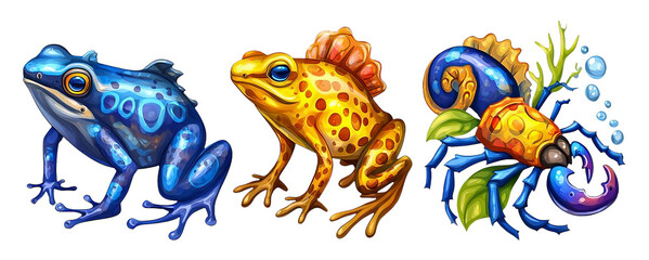 Fototapeta premium Colorful Frogs and Scorpion in a Bold Survival Strategy Concept Artwork
