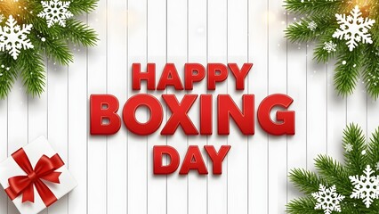 Festive happy boxing day greeting with red lettering and winter holiday decorations