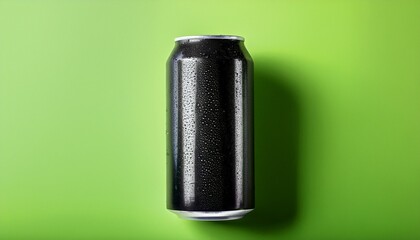 black aluminum beverage can on a lime green background