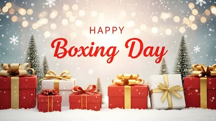 Festive boxing day celebration with gifts and snow