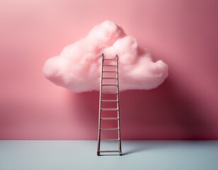 metal ladder rising into a pink cloud on pastel background m abstract concept of ambition and escape