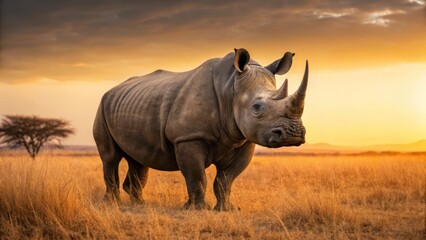 Obraz premium Majestic rhinoceros with thick armored hide in savanna