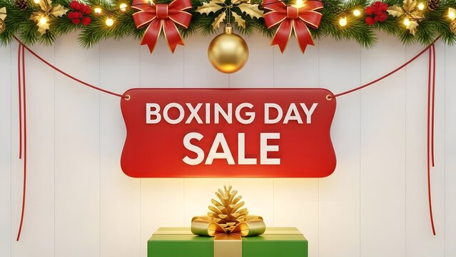 Boxing day sale advertisement with festive decorations - Powered by Adobe