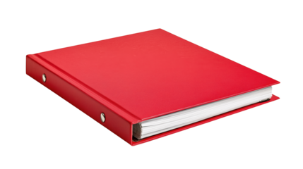 Red ring binder folder for organizing office documents and school notes.

