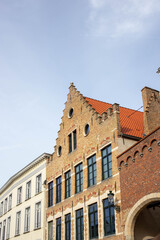 Bruges (Brugge), Belgium - October 17, 2022. Historical architecture on the streets of Bruges, Belgium. Cityscape of Bruges.