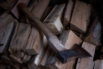 heavy axe on fire wood