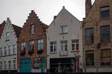 Bruges (Brugge), Belgium - October 17, 2022. Historical architecture on the streets of Bruges, Belgium. Cityscape of Bruges.