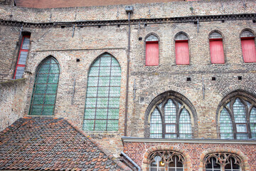 Bruges (Brugge), Belgium - October 17, 2022. Historical architecture on the streets of Bruges, Belgium. Cityscape of Bruges.