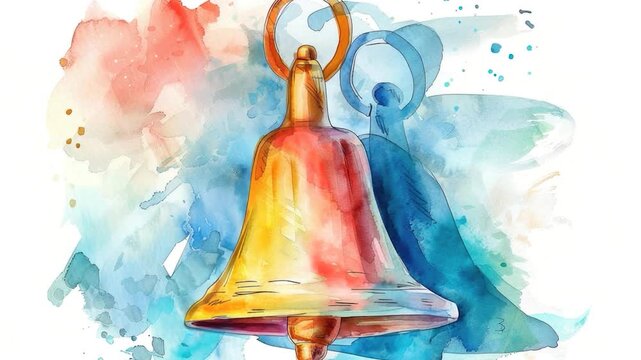 Video A beautiful watercolor painting of a bell against a clean white background, perfect for decorative or inspirational uses