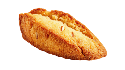 Golden brown almond biscotti cookie slice for coffee break snack.

