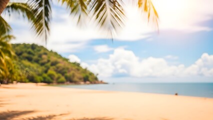 Tropical beach scene with palm trees and sandy shore